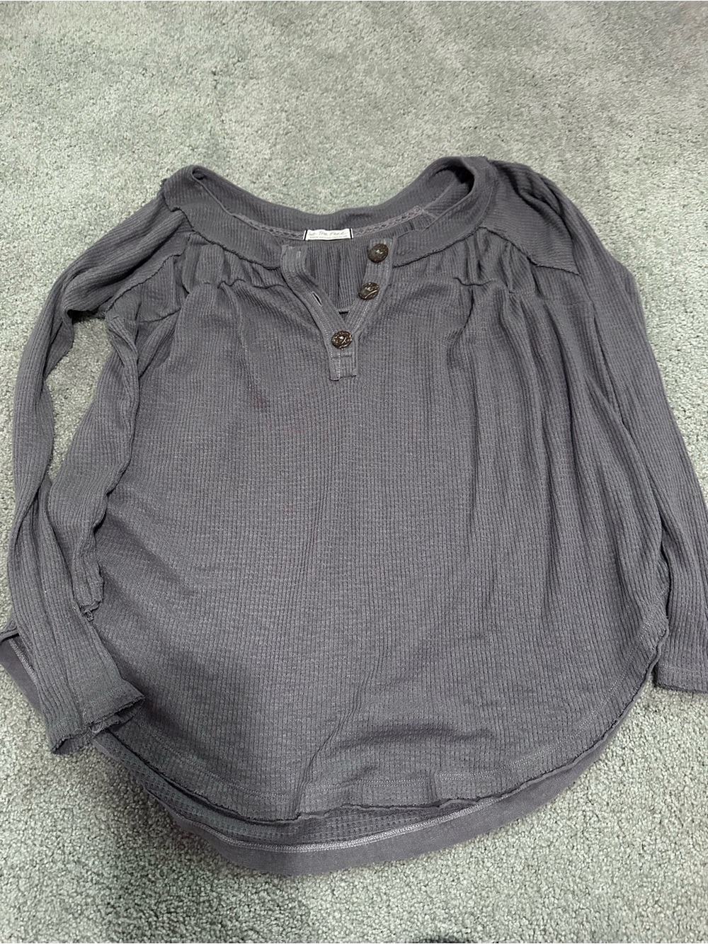 We The Free Charcoal Waffle Henley Long Sleeve thermal